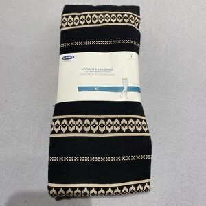 Old Navy Women's Geometric Leggings M Black Beige Cotton Knit Stretch